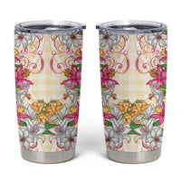 Hawaii Palaka Tumbler Cup Yellow Tribal Pattern With Tropical Flowers - Polynesian Pride