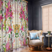 Hawaii Palaka Window Curtain Yellow Tribal Pattern With Tropical Flowers - Polynesian Pride