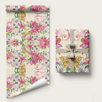 Hawaii Palaka Wrapping Paper Yellow Tribal Pattern With Tropical Flowers - Polynesian Pride