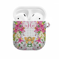 Hawaii Palaka AirPods Case White Tribal Pattern With Tropical Flowers - Polynesian Pride