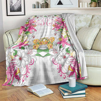 Hawaii Palaka Blanket White Tribal Pattern With Tropical Flowers - Polynesian Pride