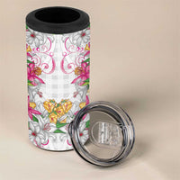 Hawaii Palaka 4 in 1 Can Cooler Tumbler White Tribal Pattern With Tropical Flowers - Polynesian Pride