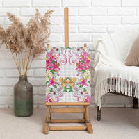 Hawaii Palaka Canvas Wall Art White Tribal Pattern With Tropical Flowers - Polynesian Pride