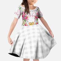 Hawaii Palaka Family Matching Off Shoulder Maxi Dress and Hawaiian Shirt White Tribal Pattern With Tropical Flowers LT05 Daughter's Dress White - Polynesian Pride