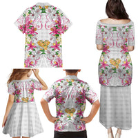 Hawaii Palaka Family Matching Puletasi and Hawaiian Shirt White Tribal Pattern With Tropical Flowers LT05 - Polynesian Pride