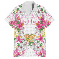 Hawaii Palaka Hawaiian Shirt White Tribal Pattern With Tropical Flowers - Polynesian Pride