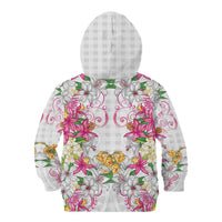 Hawaii Palaka Kid Hoodie White Tribal Pattern With Tropical Flowers - Polynesian Pride