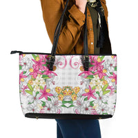 Hawaii Palaka Leather Tote Bag White Tribal Pattern With Tropical Flowers LT05 - Polynesian Pride