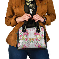 Hawaii Palaka Shoulder Handbag White Tribal Pattern With Tropical Flowers LT05 - Polynesian Pride