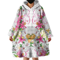 Hawaii Palaka Wearable Blanket Hoodie White Tribal Pattern With Tropical Flowers - Polynesian Pride
