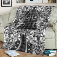 Hawaii Palaka Blanket Black Tribal Pattern With Tropical Flowers - Polynesian Pride