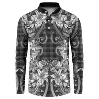 Hawaii Palaka Button Sweatshirt Black Tribal Pattern With Tropical Flowers - Polynesian Pride