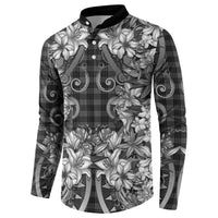 Hawaii Palaka Button Sweatshirt Black Tribal Pattern With Tropical Flowers - Polynesian Pride