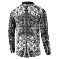 Hawaii Palaka Button Sweatshirt Black Tribal Pattern With Tropical Flowers - Polynesian Pride