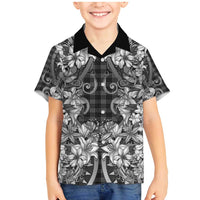 Hawaii Palaka Family Matching Mermaid Dress and Hawaiian Shirt Black Tribal Pattern With Tropical Flowers - Polynesian Pride