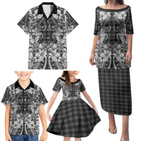 Hawaii Palaka Family Matching Puletasi and Hawaiian Shirt Black Tribal Pattern With Tropical Flowers LT05 - Polynesian Pride
