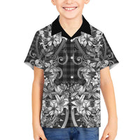 Hawaii Palaka Hawaiian Shirt Black Tribal Pattern With Tropical Flowers - Polynesian Pride