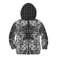 Hawaii Palaka Kid Hoodie Black Tribal Pattern With Tropical Flowers - Polynesian Pride