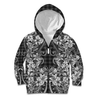 Hawaii Palaka Kid Hoodie Black Tribal Pattern With Tropical Flowers - Polynesian Pride