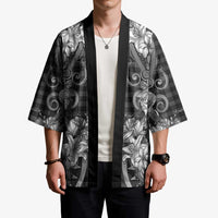 Hawaii Palaka Kimono Black Tribal Pattern With Tropical Flowers LT05 - Polynesian Pride