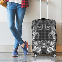 Hawaii Palaka Luggage Cover Black Tribal Pattern With Tropical Flowers - Polynesian Pride
