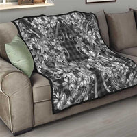 Hawaii Palaka Quilt Black Tribal Pattern With Tropical Flowers - Polynesian Pride