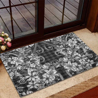 Hawaii Palaka Rubber Doormat Black Tribal Pattern With Tropical Flowers - Polynesian Pride