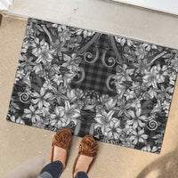 Hawaii Palaka Rubber Doormat Black Tribal Pattern With Tropical Flowers - Polynesian Pride