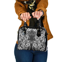 Hawaii Palaka Shoulder Handbag Black Tribal Pattern With Tropical Flowers LT05 One Size Black - Polynesian Pride