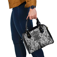 Hawaii Palaka Shoulder Handbag Black Tribal Pattern With Tropical Flowers LT05 - Polynesian Pride