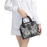 Hawaii Palaka Shoulder Handbag Black Tribal Pattern With Tropical Flowers LT05 - Polynesian Pride