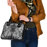 Hawaii Palaka Shoulder Handbag Black Tribal Pattern With Tropical Flowers LT05 - Polynesian Pride