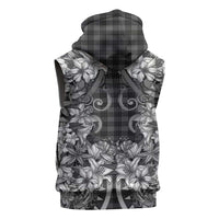 Hawaii Palaka Sleeveless Zip Hoodie Black Tribal Pattern With Tropical Flowers - Polynesian Pride
