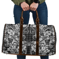 Hawaii Palaka Travel Bag Black Tribal Pattern With Tropical Flowers - Polynesian Pride