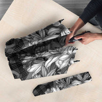 Hawaii Palaka Umbrella Black Tribal Pattern With Tropical Flowers - Polynesian Pride