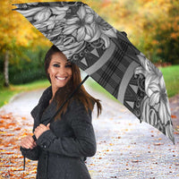 Hawaii Palaka Umbrella Black Tribal Pattern With Tropical Flowers - Polynesian Pride