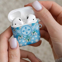 Hawaii Cyan Palaka AirPods Case With Tapa Pattern Tropical Flowers LT05 - Polynesian Pride