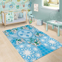 Hawaii Cyan Palaka Area Rug With Tapa Pattern Tropical Flowers - Polynesian Pride