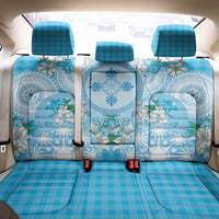 Hawaii Cyan Palaka Back Car Seat Cover With Tapa Pattern Tropical Flowers - Polynesian Pride