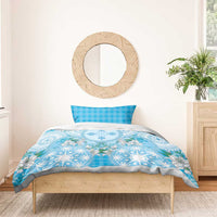 Hawaii Cyan Palaka Bedding Set With Tapa Pattern Tropical Flowers - Polynesian Pride