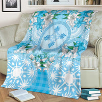 Hawaii Cyan Palaka Blanket With Tapa Pattern Tropical Flowers - Polynesian Pride