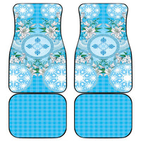 Hawaii Cyan Palaka Car Mats With Tapa Pattern Tropical Flowers - Polynesian Pride