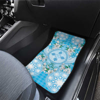 Hawaii Cyan Palaka Car Mats With Tapa Pattern Tropical Flowers - Polynesian Pride