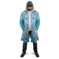 Hawaii Cyan Palaka Cloak With Tapa Pattern Tropical Flowers - Polynesian Pride