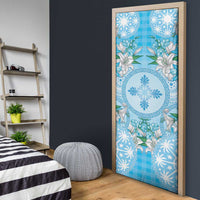Hawaii Cyan Palaka Door Cover With Tapa Pattern Tropical Flowers - Polynesian Pride