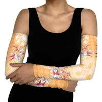 Hawaii Peach Palaka Arm Sleeves With Tapa Pattern Tropical Flowers - Polynesian Pride