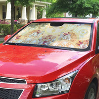 Hawaii Peach Palaka Auto Sun Shade With Tapa Pattern Tropical Flowers - Polynesian Pride