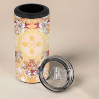 Hawaii Peach Palaka 4 in 1 Can Cooler Tumbler With Tapa Pattern Tropical Flowers - Polynesian Pride