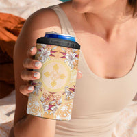 Hawaii Peach Palaka 4 in 1 Can Cooler Tumbler With Tapa Pattern Tropical Flowers - Polynesian Pride