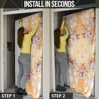 Hawaii Peach Palaka Door Cover With Tapa Pattern Tropical Flowers - Polynesian Pride